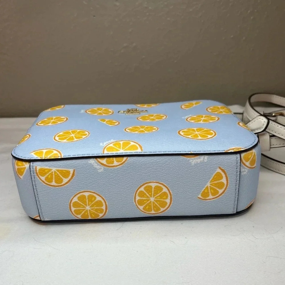 Coach Blue & Yellow Orange Print Crossbody Camera Bag NWOT - Picture 9 of 12